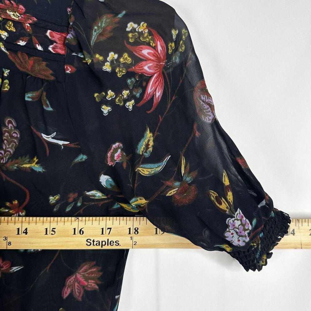 Anthropologie Salzburg Sheer Tunic Top Floral Ruffle Tiered Puff Sleeve Black S - Picture 7 of 9